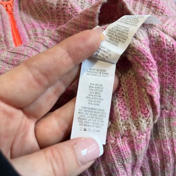 Aerie Pink & Brown Fuzzy Quarter Zip Sweater Size Large - Picture 3 of 5
